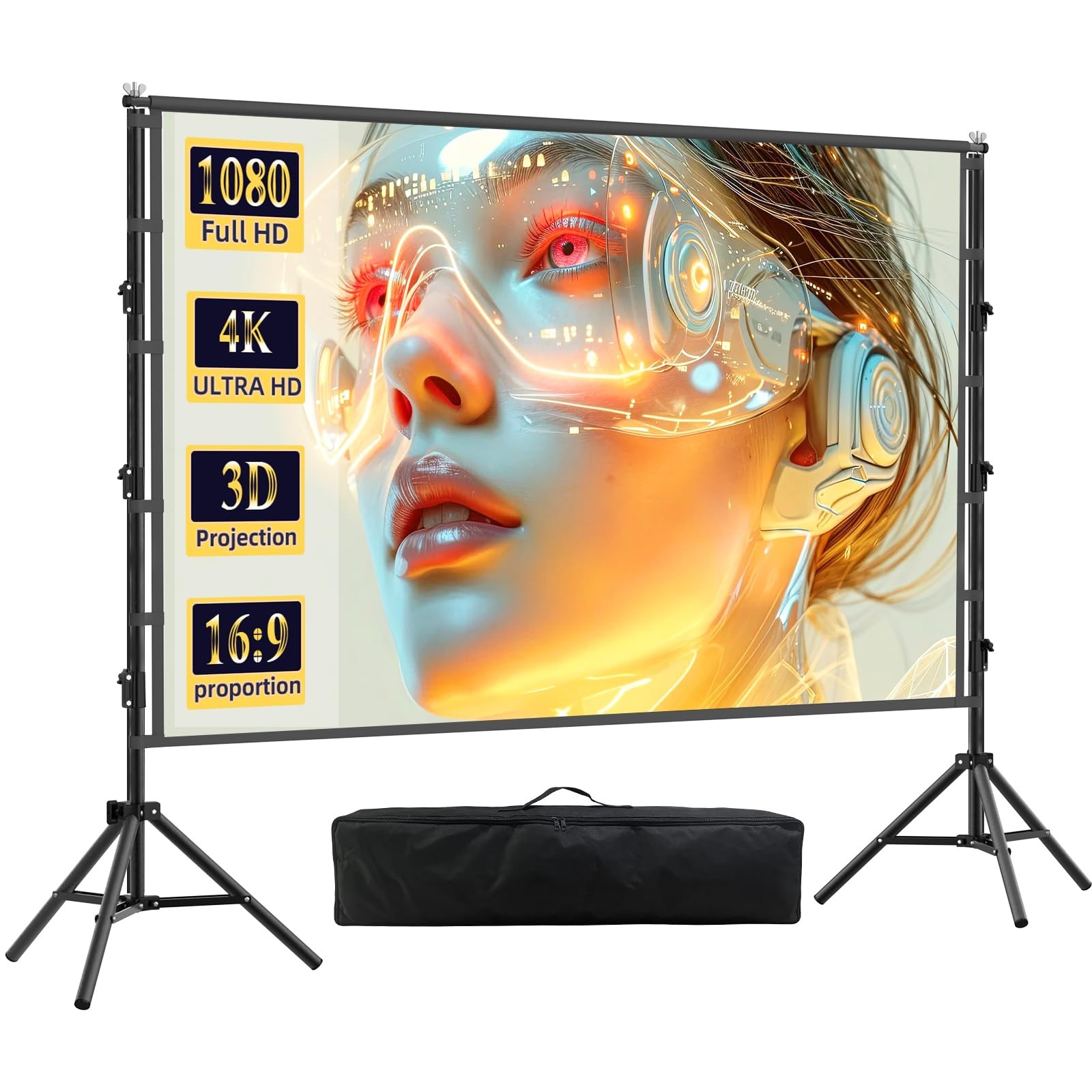 Outdoor Projector Screen with Stand,Portable 120 Inch Projector Screen Adjust...