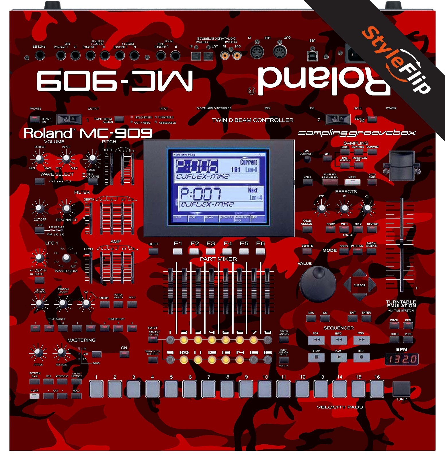 Roland MC-909 Skin | Red Camo | Protective Decal | StyleFlip Skins