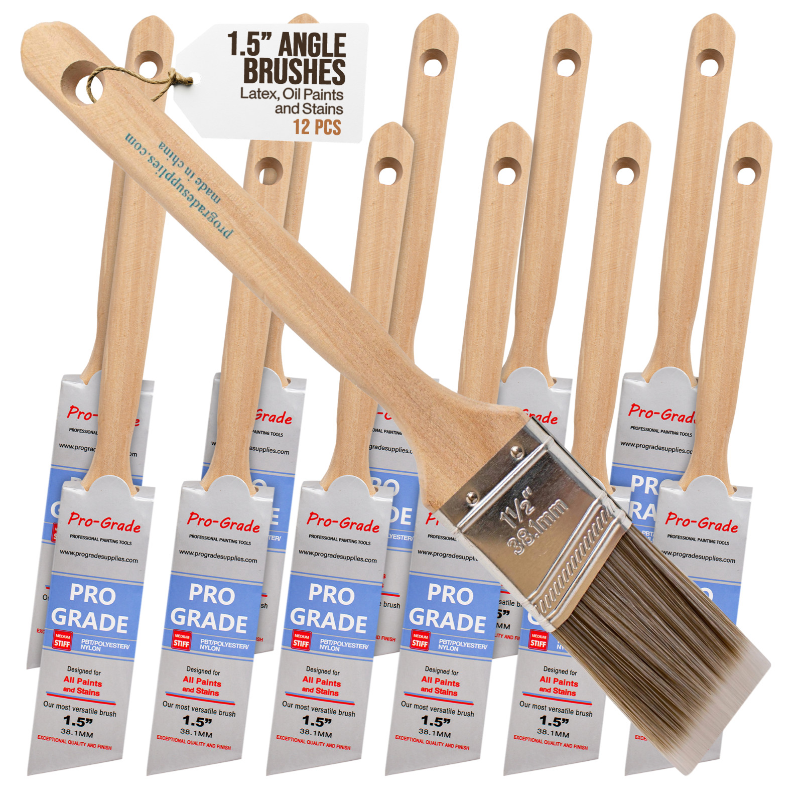 12PK 1.5" Angle House Wall,Trim Paint Brush Set Home Exterior or Interior Brush