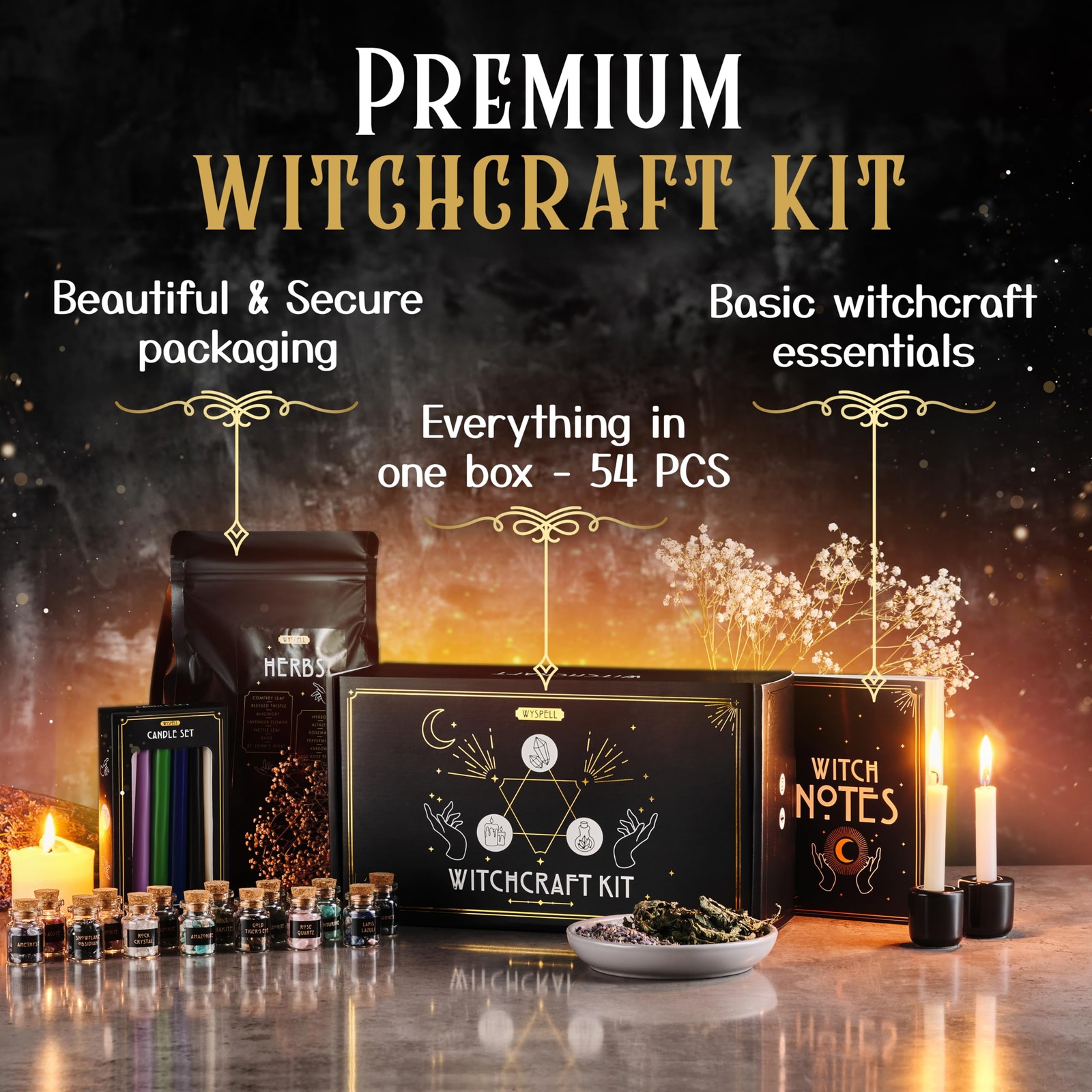 Wyspell Witchcraft Supplies Kit for Witch Altar Kit, Multicolor