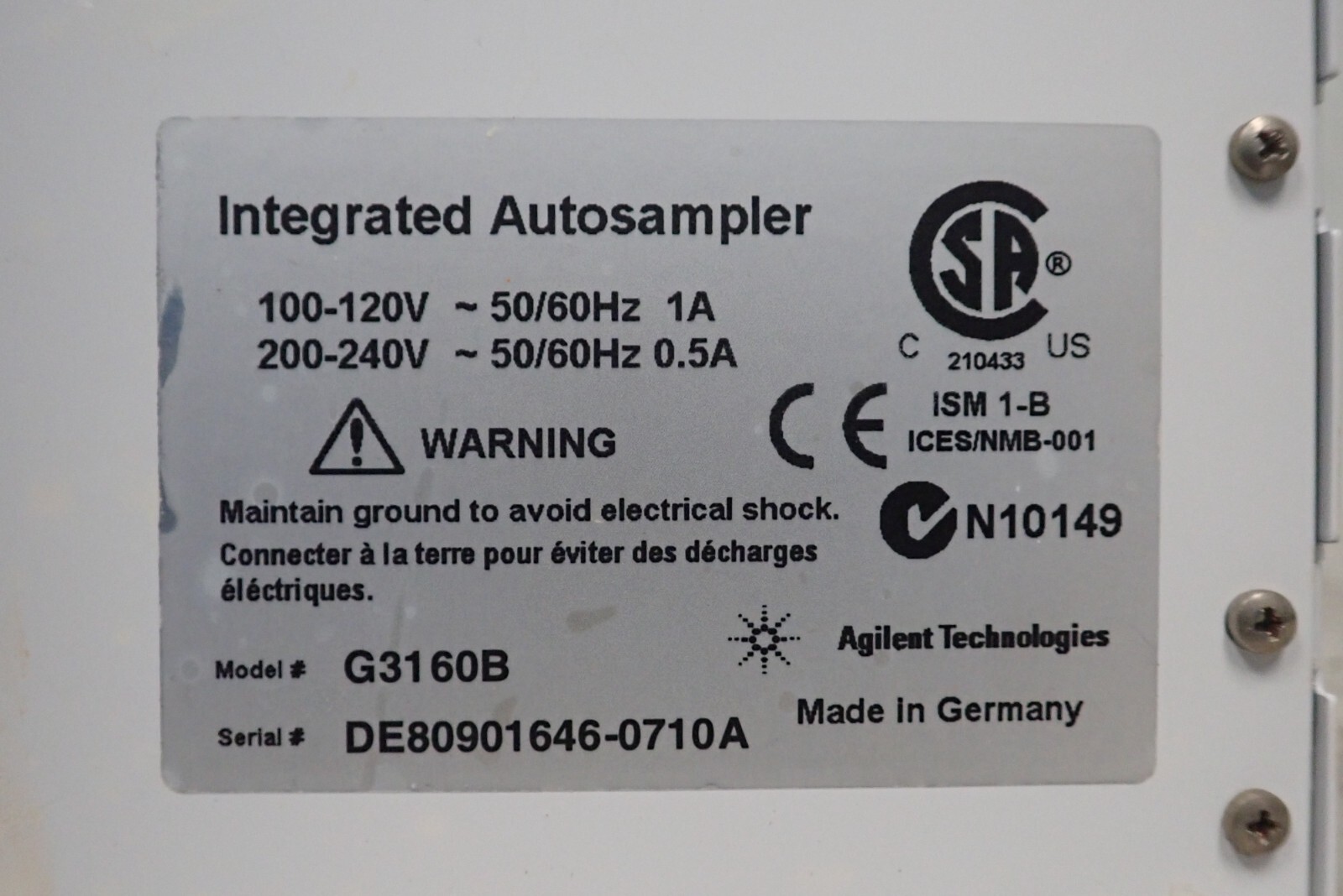 Agilent Model G3160B Integrated Autosampler