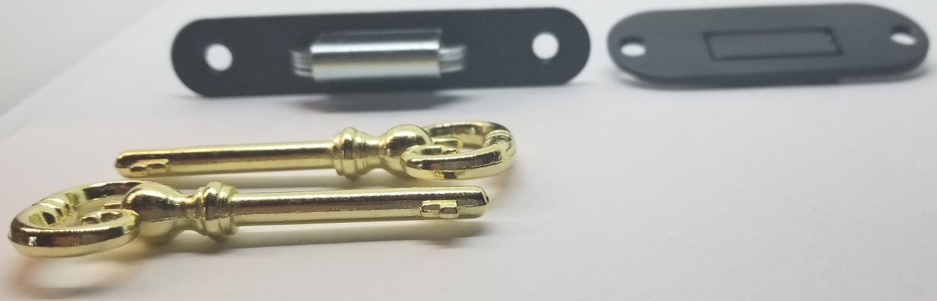 FLAT BLACK brass Roll Top Desk Lock Set rounded oval Catch 2 Keys vintage old