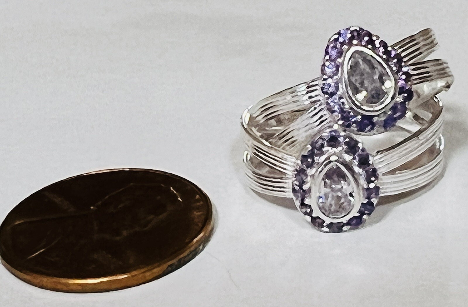 Purple drop CRYSTAL 925 Sterling Silver Toe Ring Pair India Bichiya ADJUSTABLE