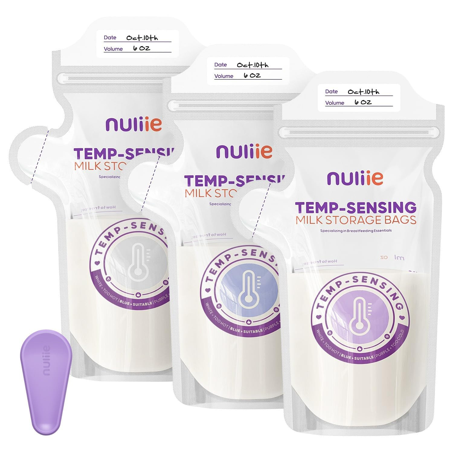 60Pcs Temp-Sensing Breastmilk Storage Bag, Huge Temp-Sensing Icon & Locking Clam