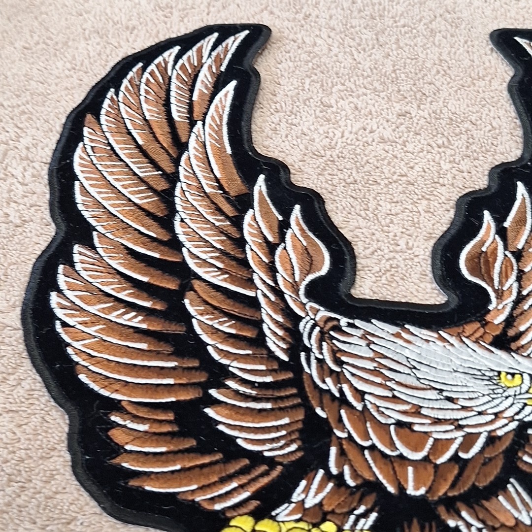 Eagle Biker Patch Large Embroidered Iron On 11" x 9.5"