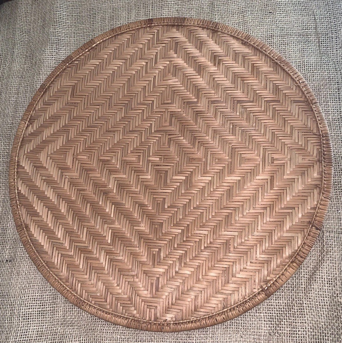 BOHO Handmade Woven Diamond Pattern Basket Tray Wall Hanging 1”T 17”Diam