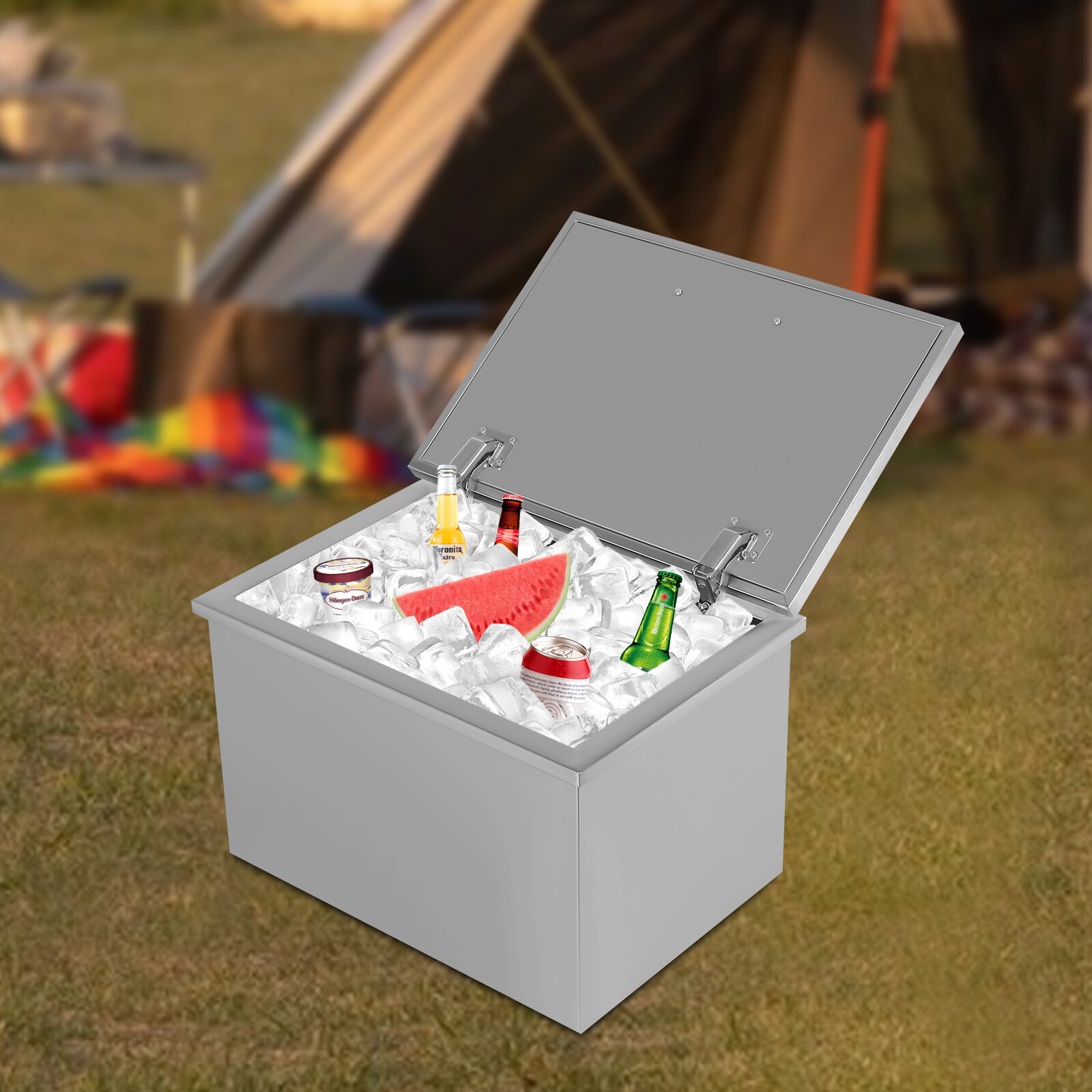 SS304 Drop In Ice Chest Bin Ice Chest Cooler Stainless Steel W/Lid & Hose; Drain