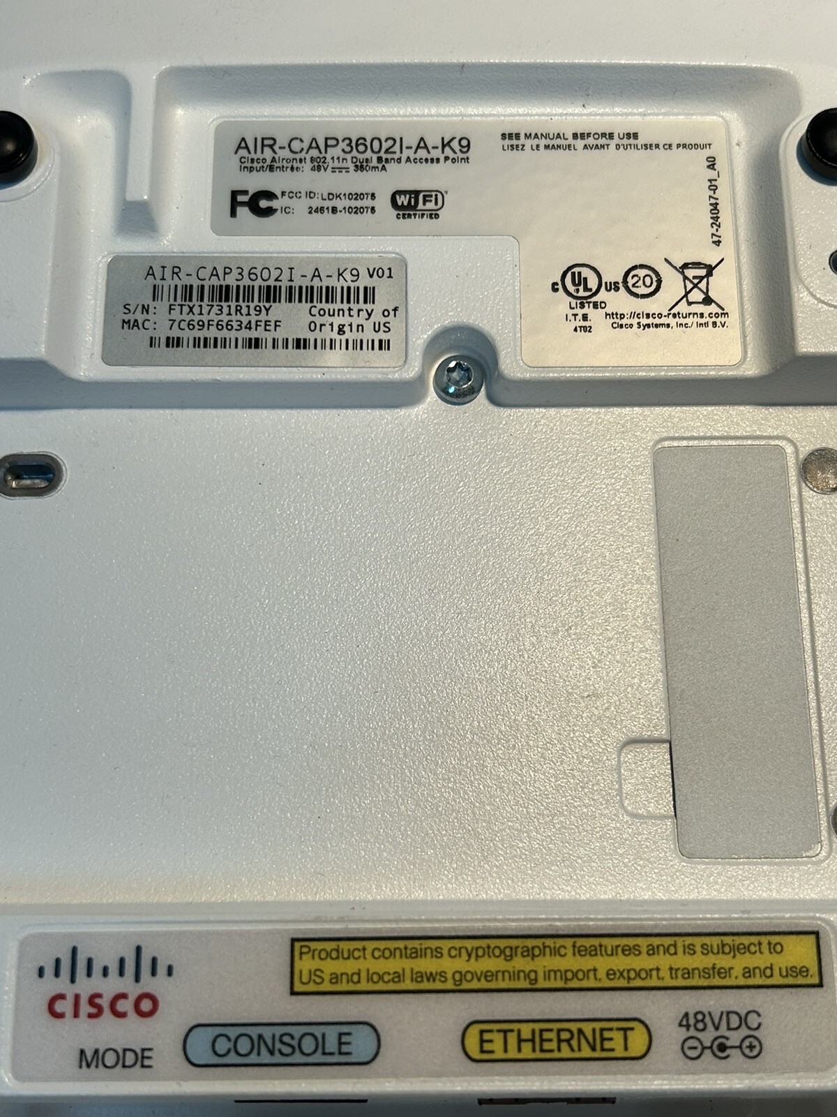 Cisco AIR-CAP3602I-A-K9 450Mbps Wireless Access Point