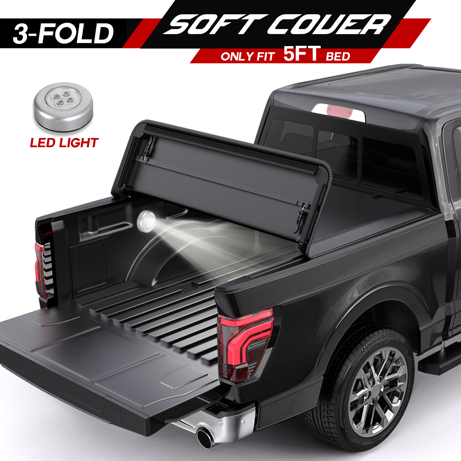 5FT 3-Fold Soft Truck Bed Tonneau Cover For 2017-2026 Honda Ridgeline 64'' Bed