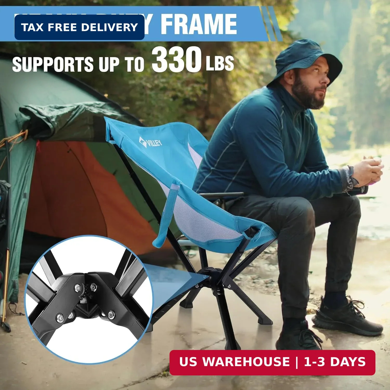 VILLEY Portable Folding Chair Lightweight Camping Chair No Assembly Needed, Quic