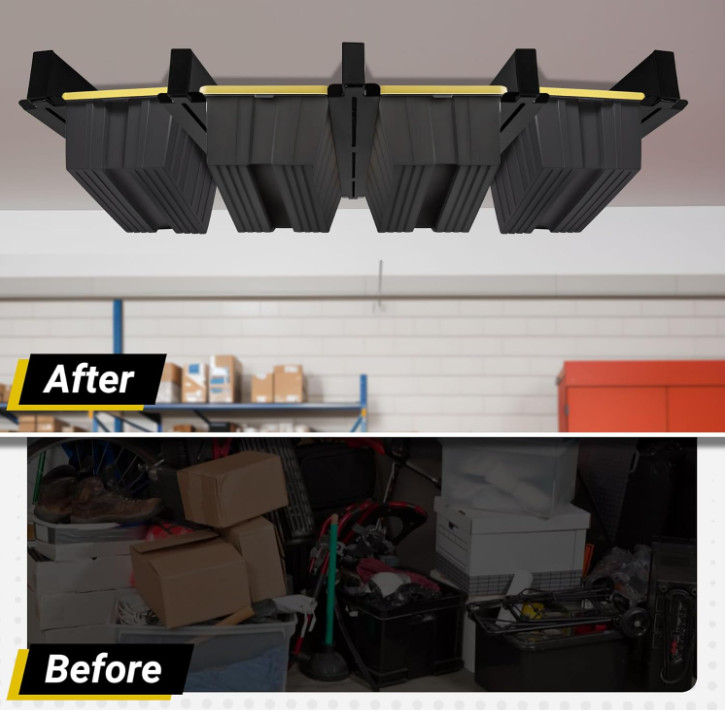 Garage Ceiling Storage Rack 4‑Bin Duty 400LB Utility Tote Organizer Pro Set