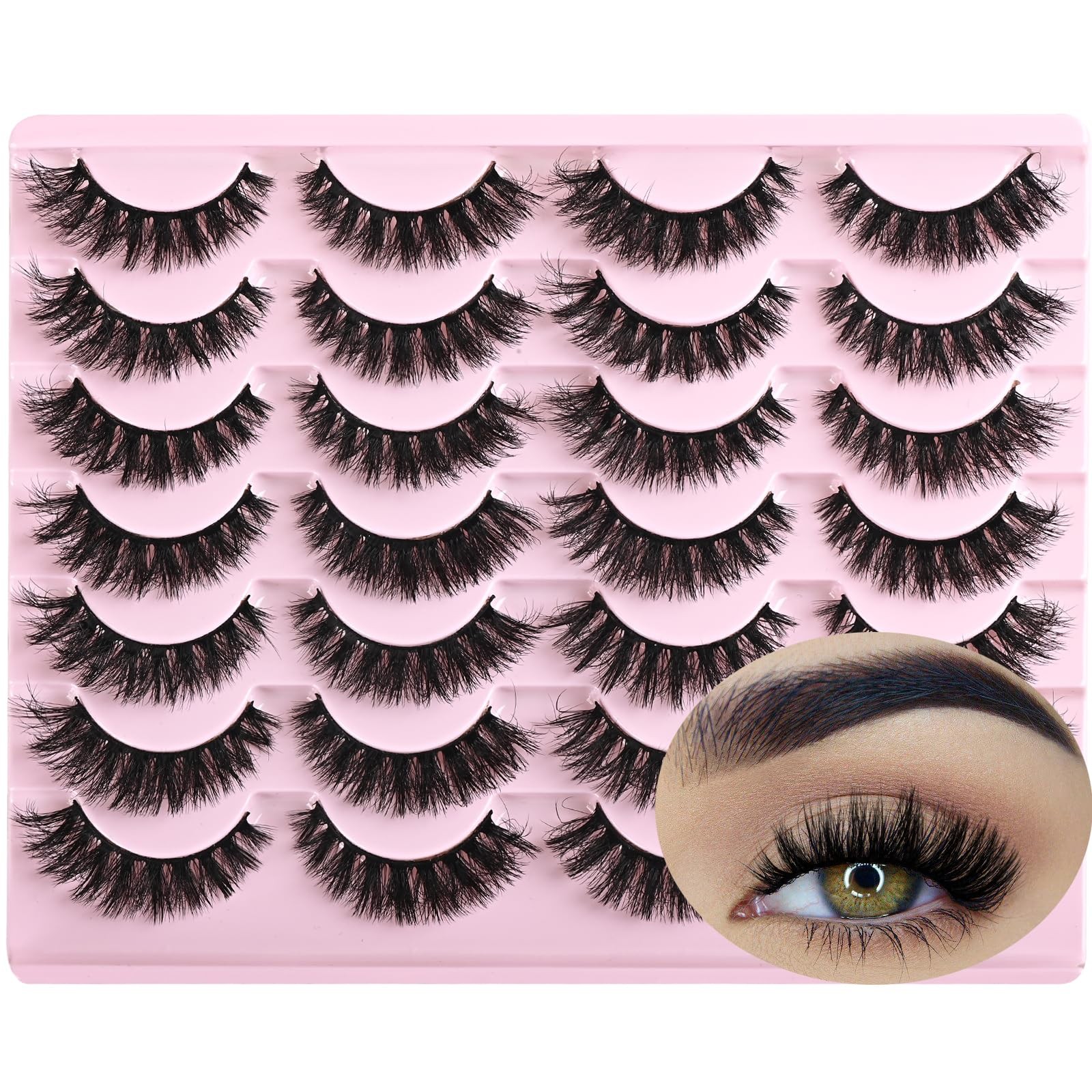 FARRED Wispy Mink Lashes Fluffy False Eyelashes 14 14 pair (Pack of 1), Black
