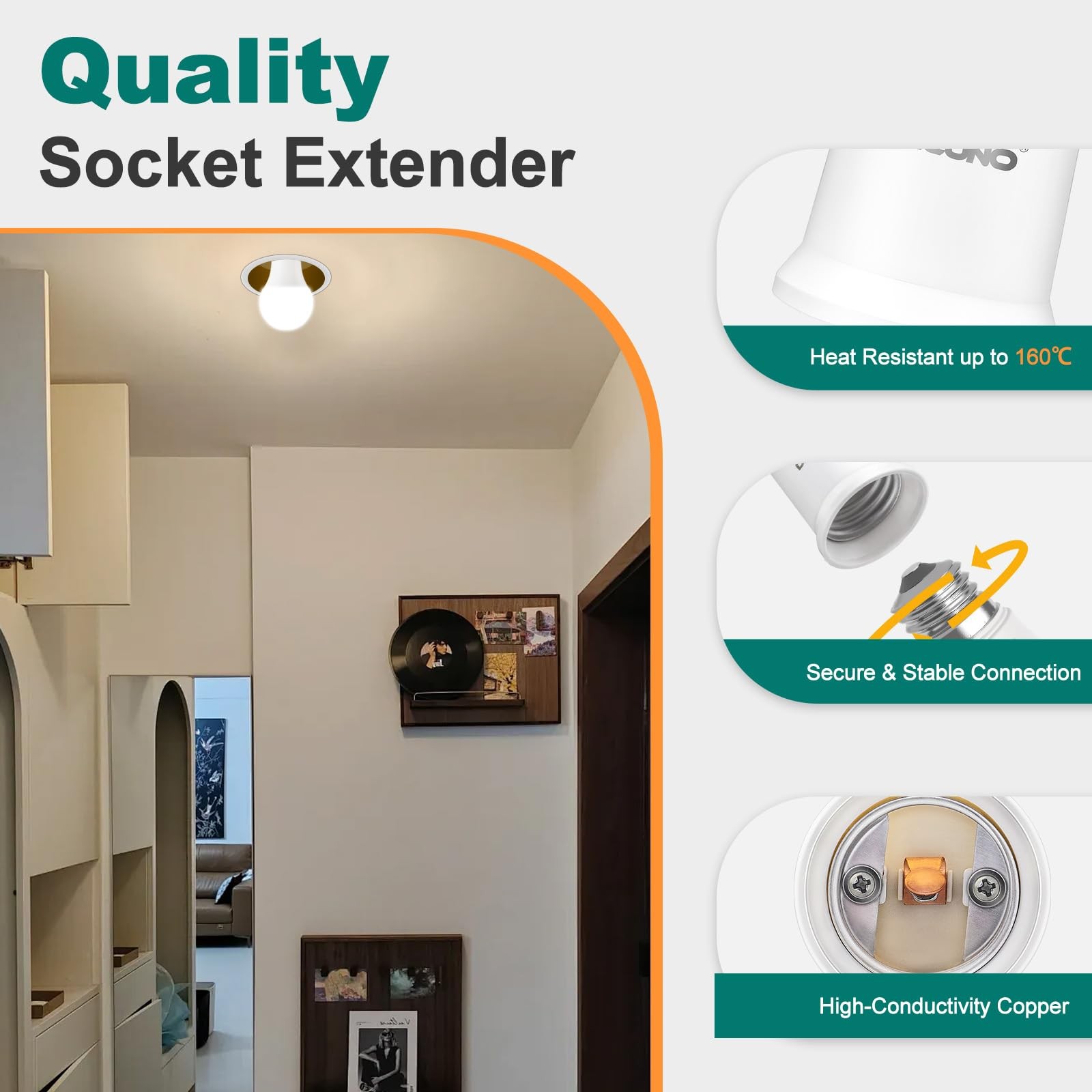 DiCUNO E26 3CM/1.2 Inch Socket Extender, Lamp Bulb 4-Pack, White