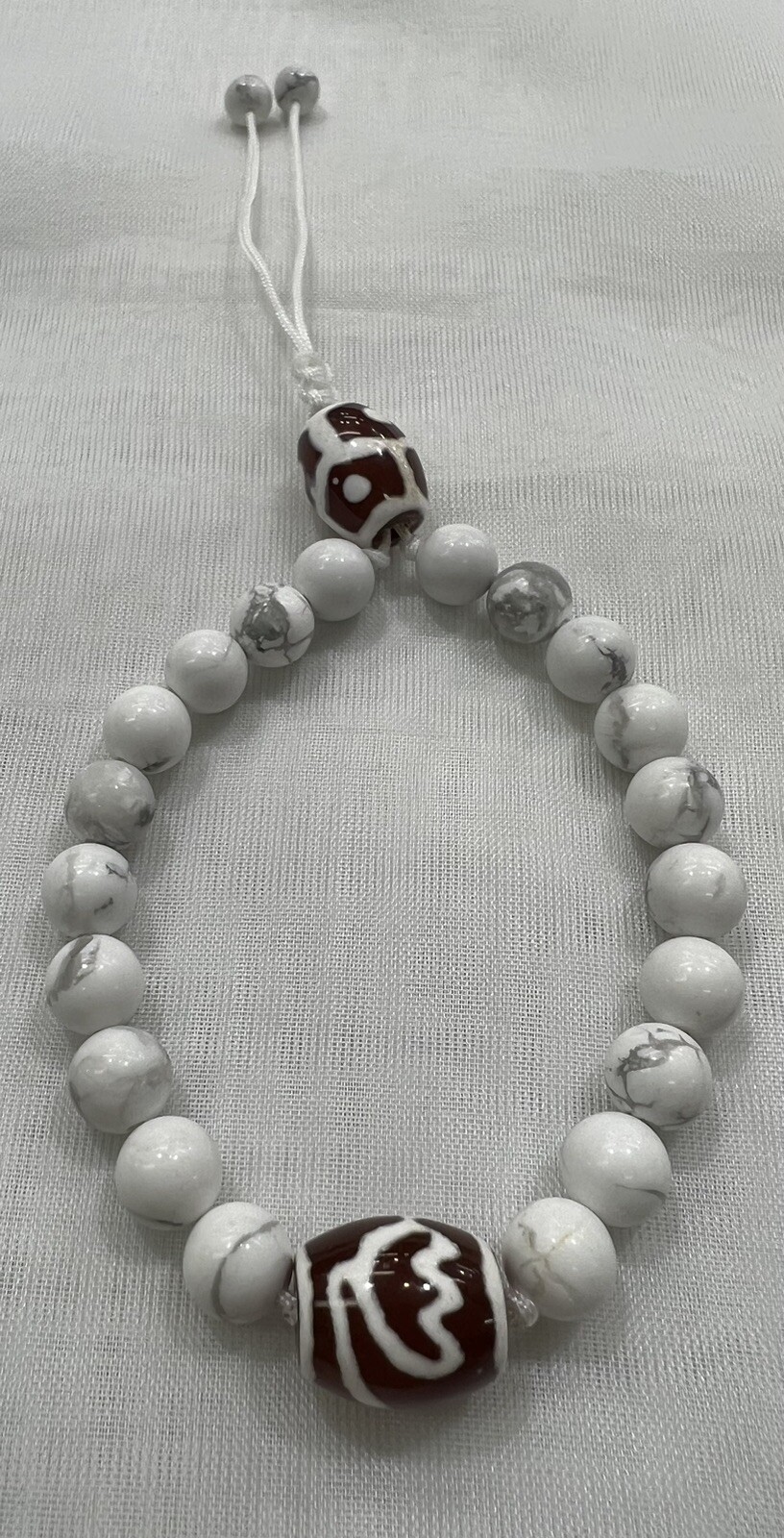 Handmade Unique 6”~10” Adjustable Bracelet with Howlite, Tibetan Beads