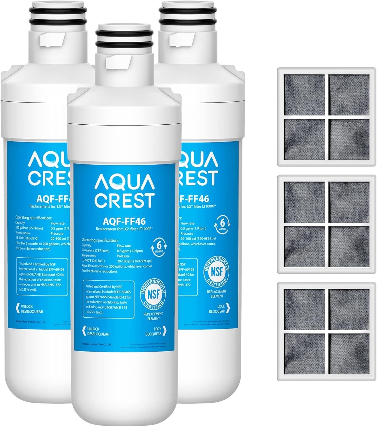 AQUA CREST FF46A01 Refrigerator Water Filter Replacement for LG® LT1000P®（3）