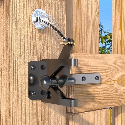 Gate Latch with Spring Cable Pull for Fence Gate - Carbon Steel - Black,Self .