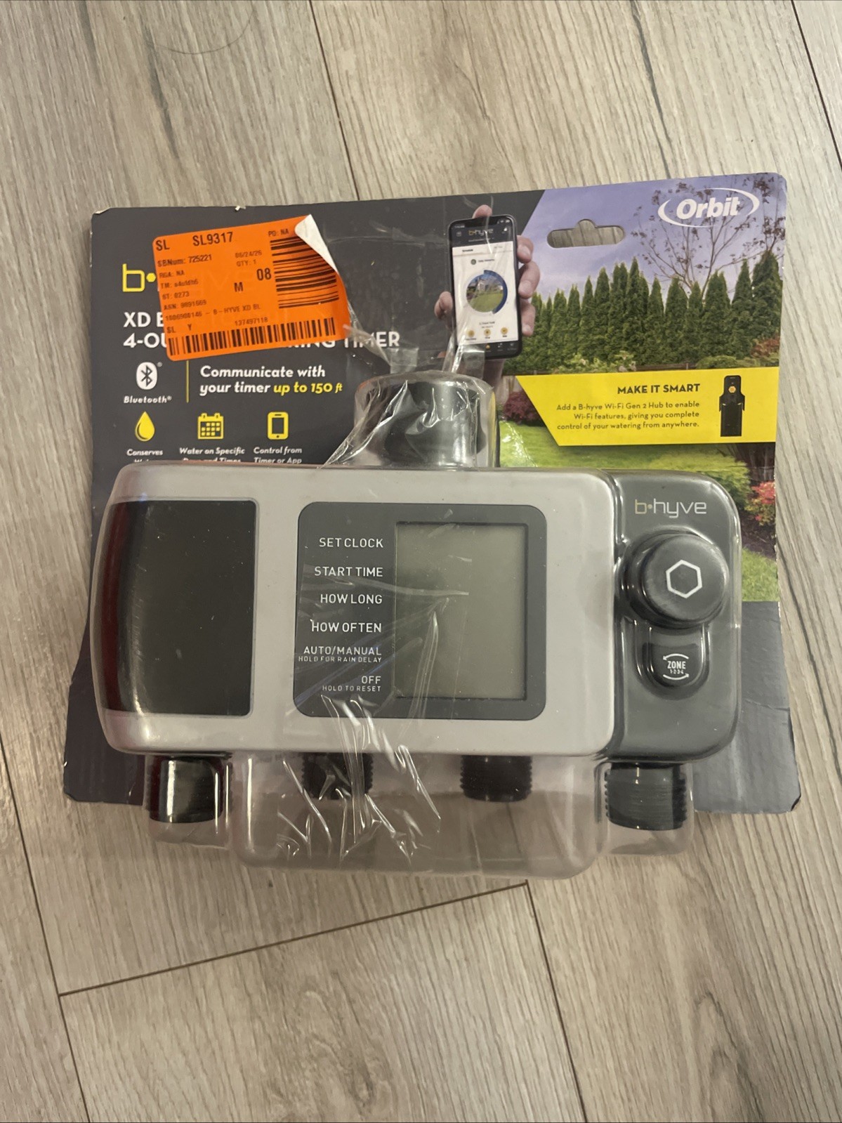 B-hyve XD Bluetooth 4-Port Smart Hose Watering Timer - App 4-Port, Gray.