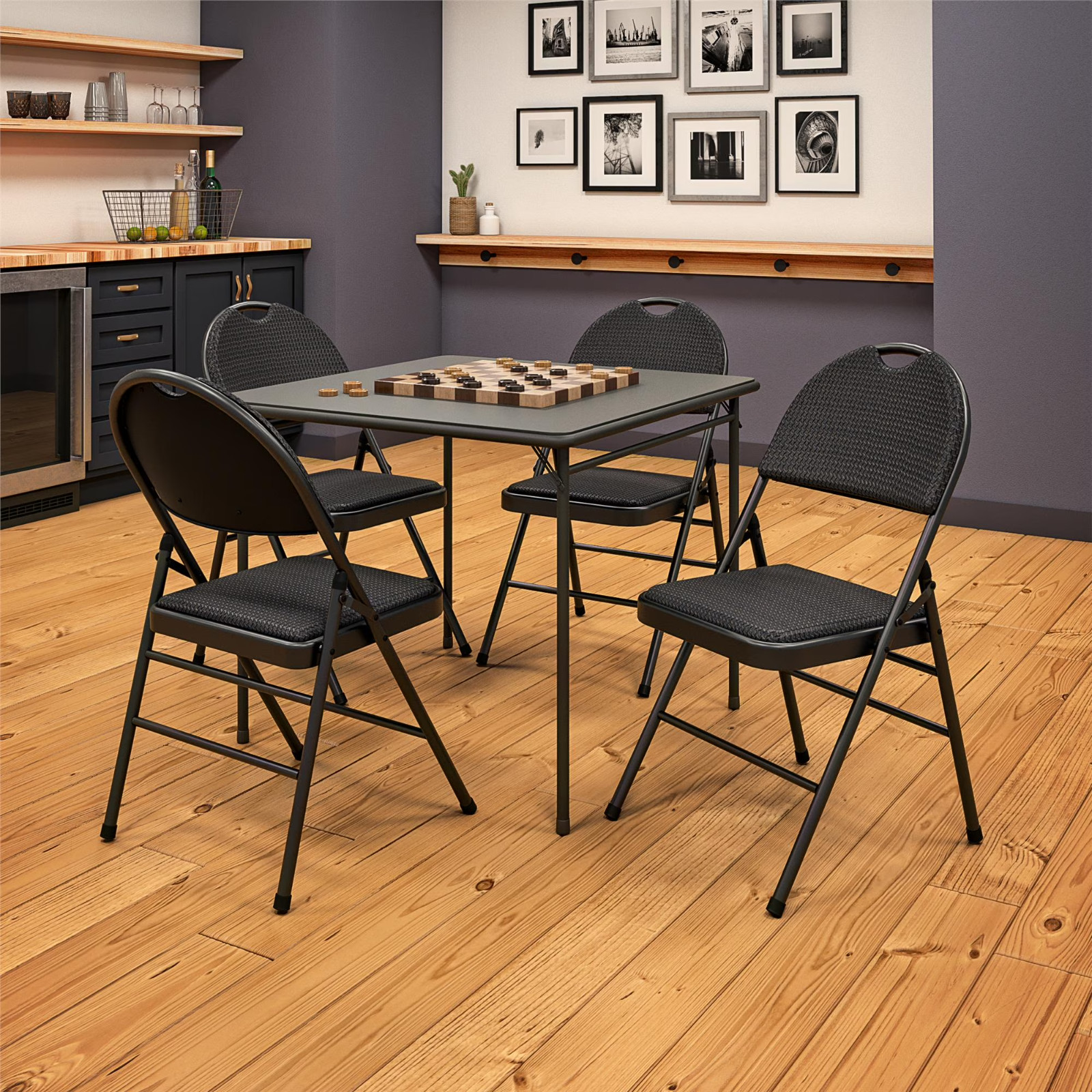 COSCO 34" Square Vinyl Top Folding Card Table, Black