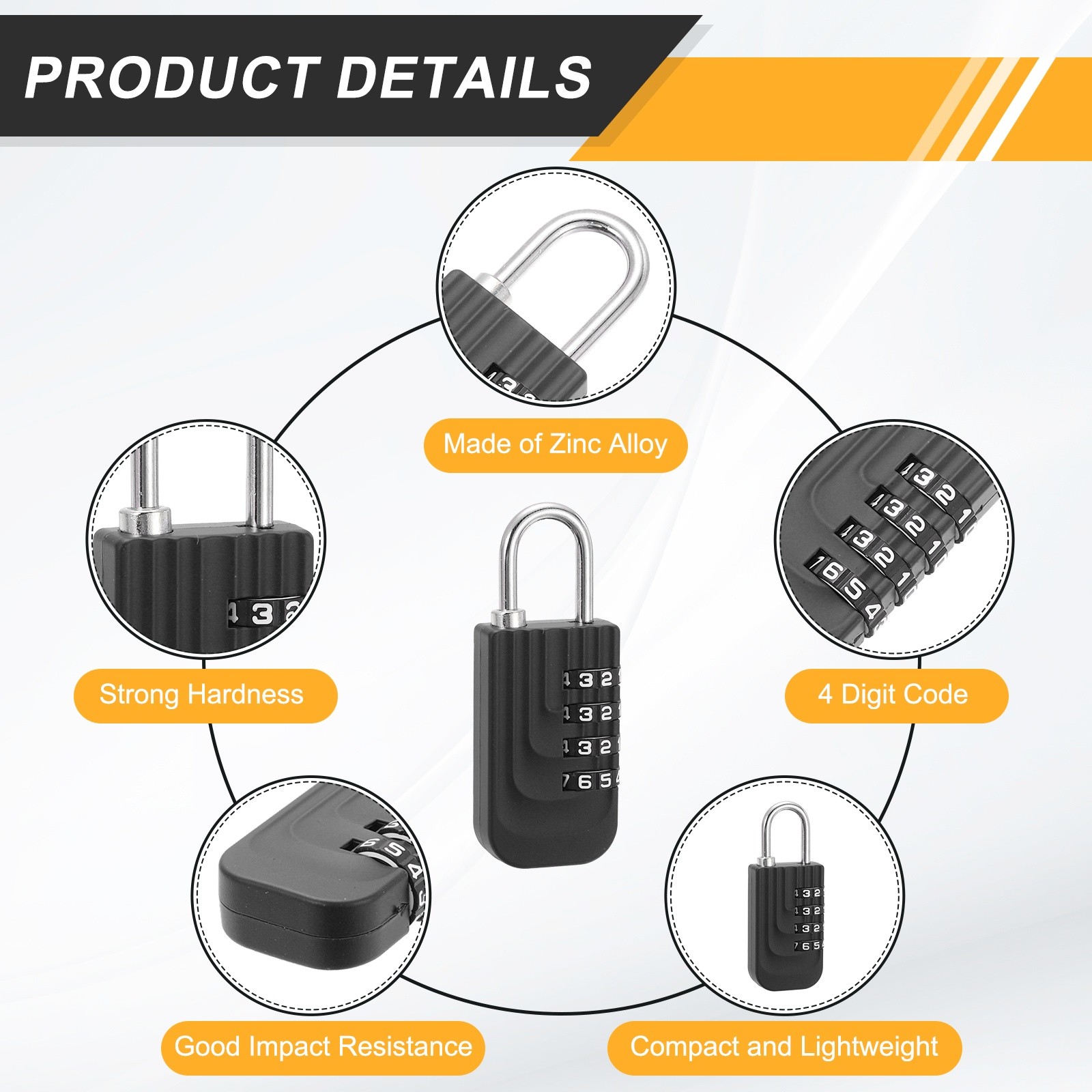 Resettable 4 Digit Combination Lock Code Padlock, Black (73 x 28mm)