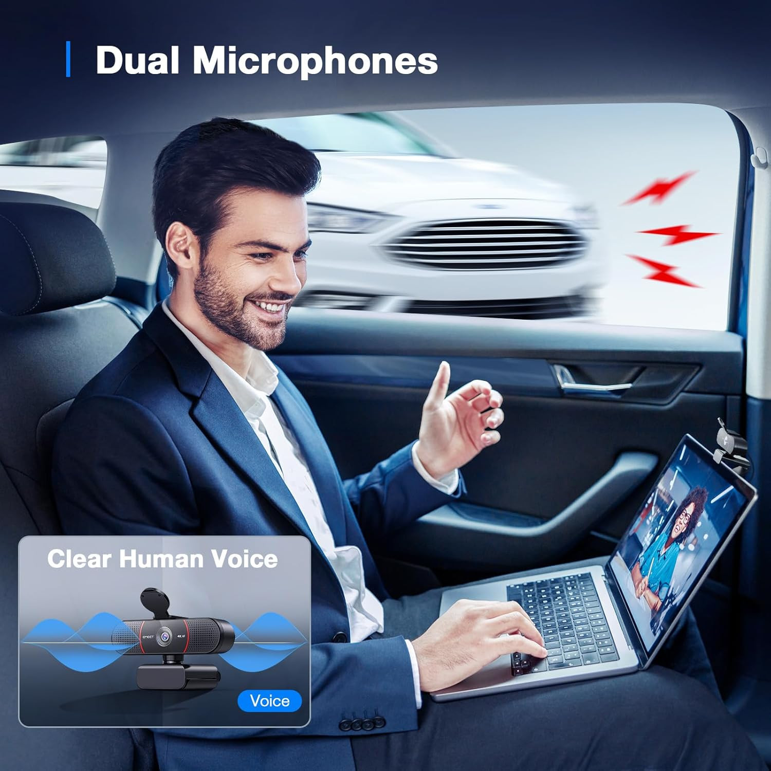 C960 4K Webcam for PC, 4K UHD CMOS Sensor, PDAF Auto Focus, Dual Omnidirectional