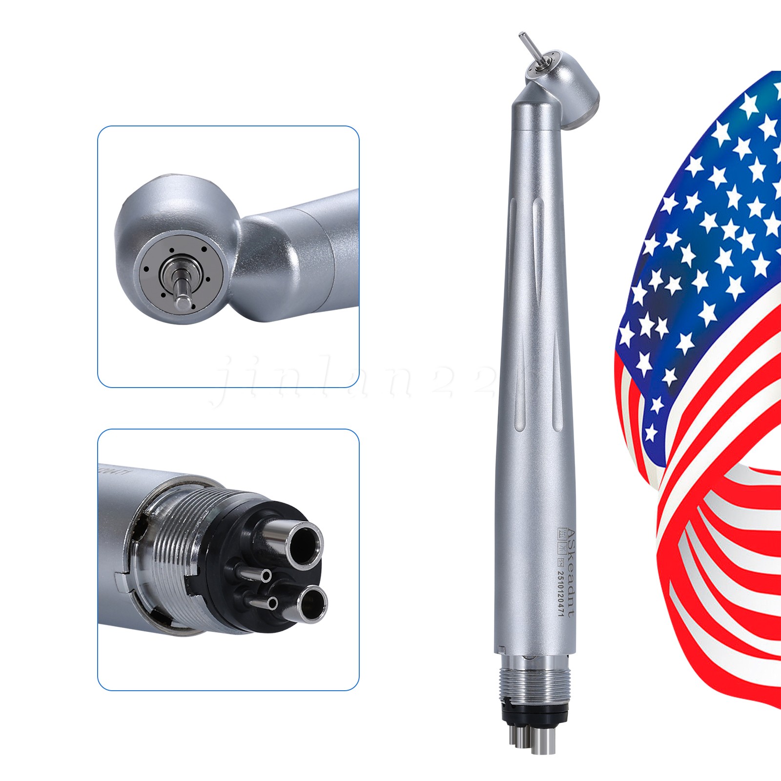 Dental Handpiece High Speed Push Button STANDARD 45° HEAD 4-Hole