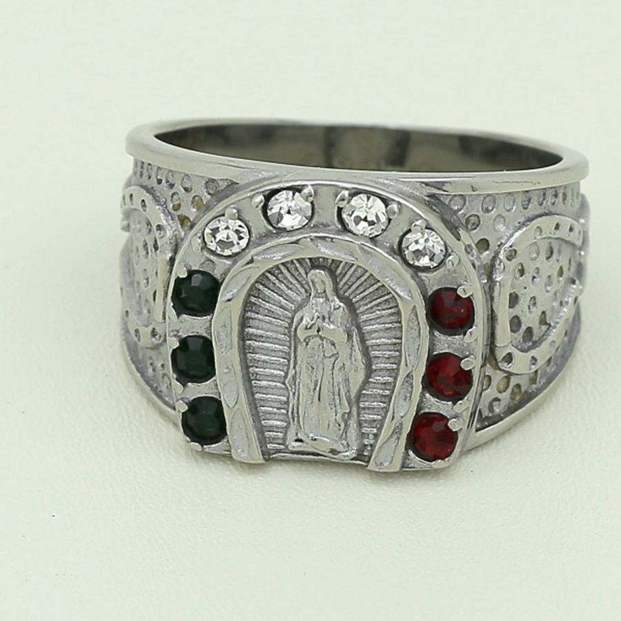 DG Men's Stainless Steel Silver VIRGIN MARY CZ Stone Rings 8 9 10 11 12 13 Box