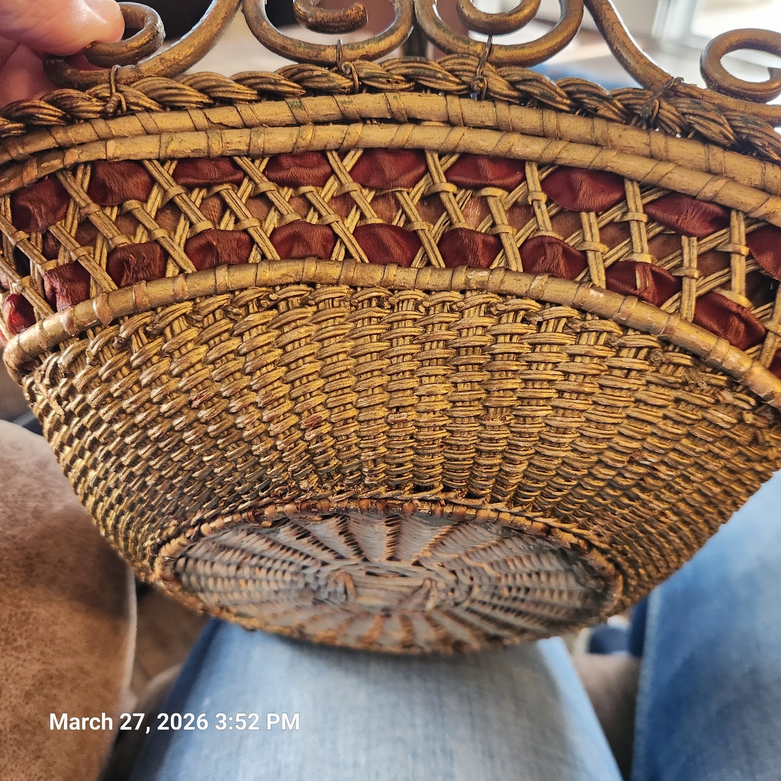 Wicker Basket Purple Lining And Pillow Center