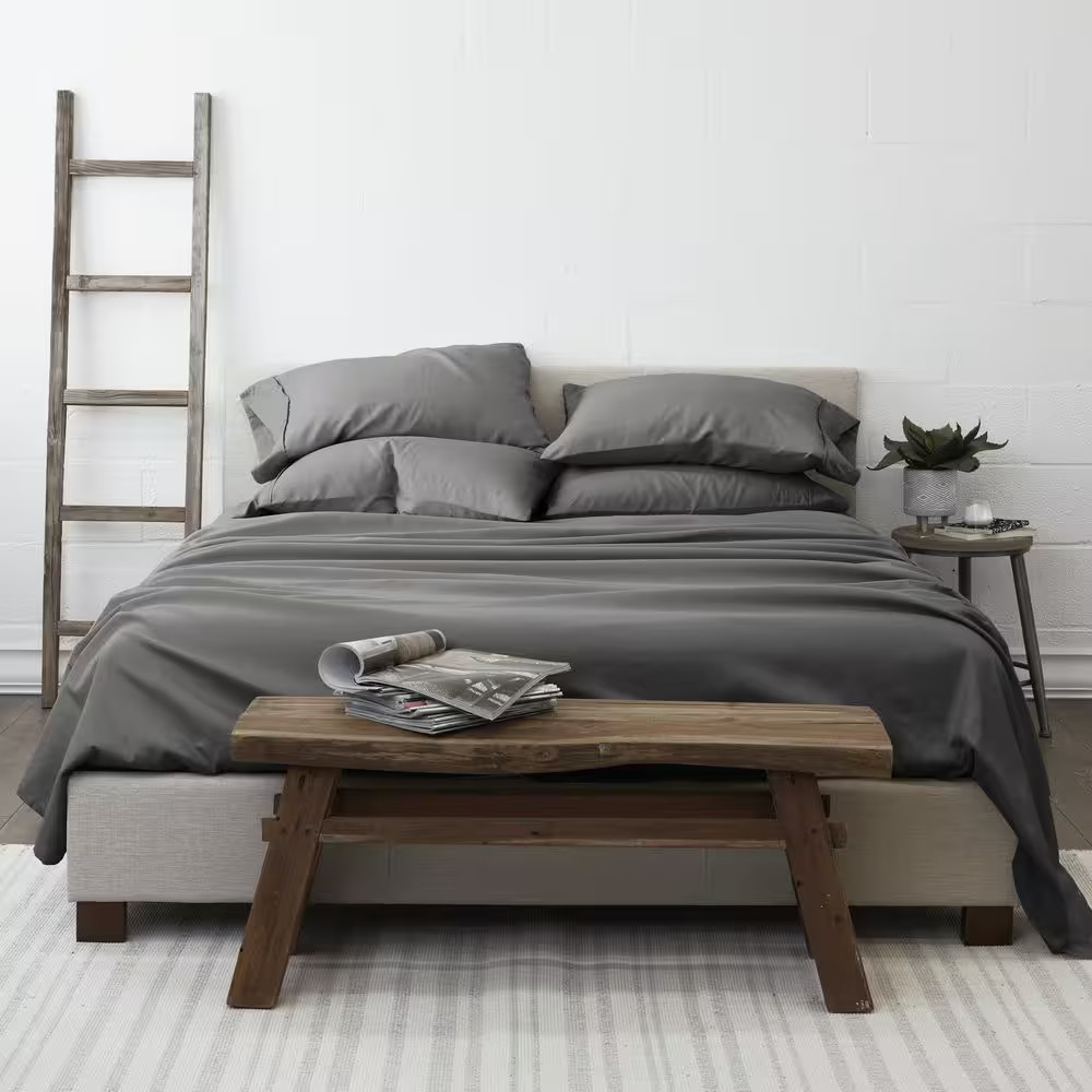 6-Piece Gray Solid Microfiber Queen Sheet Set Free Shipping New