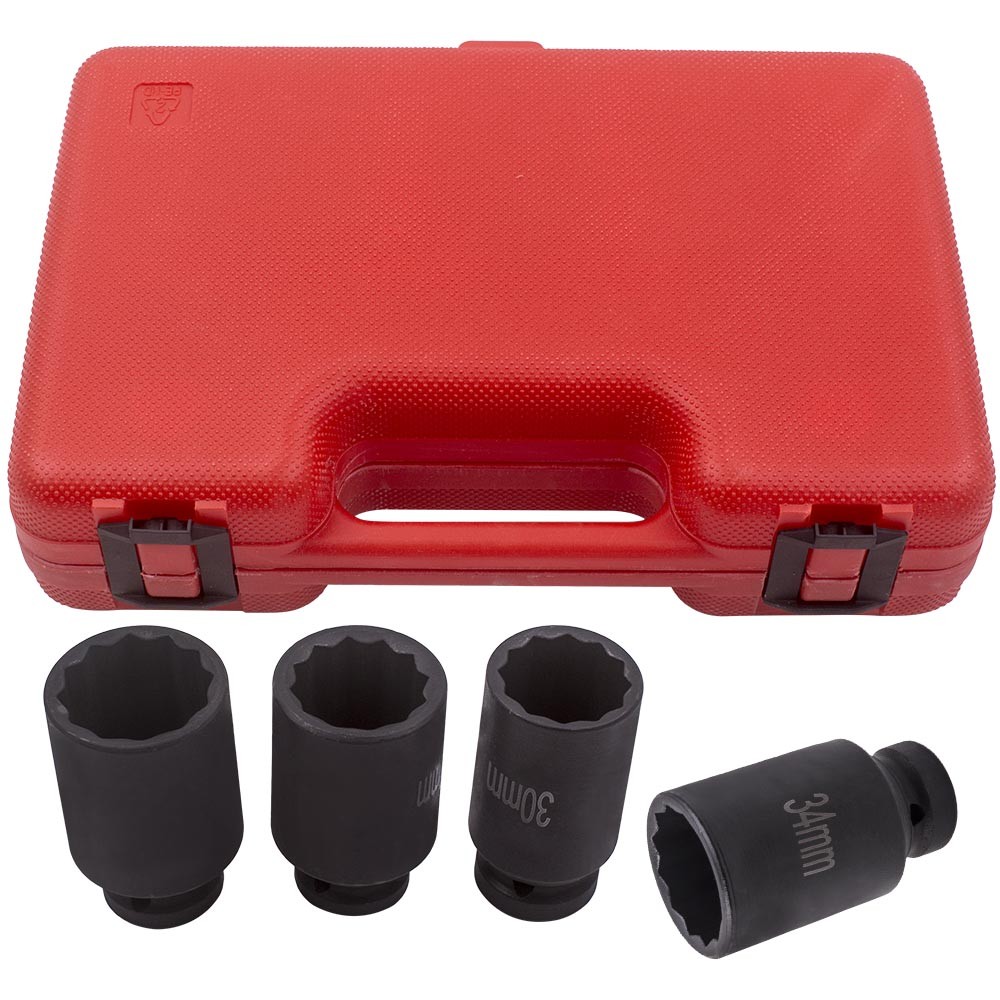 12 Point 1/2'' Drive Deep Spindle Axle Nut Socket Set 30mm 32mm 34mm 36mm