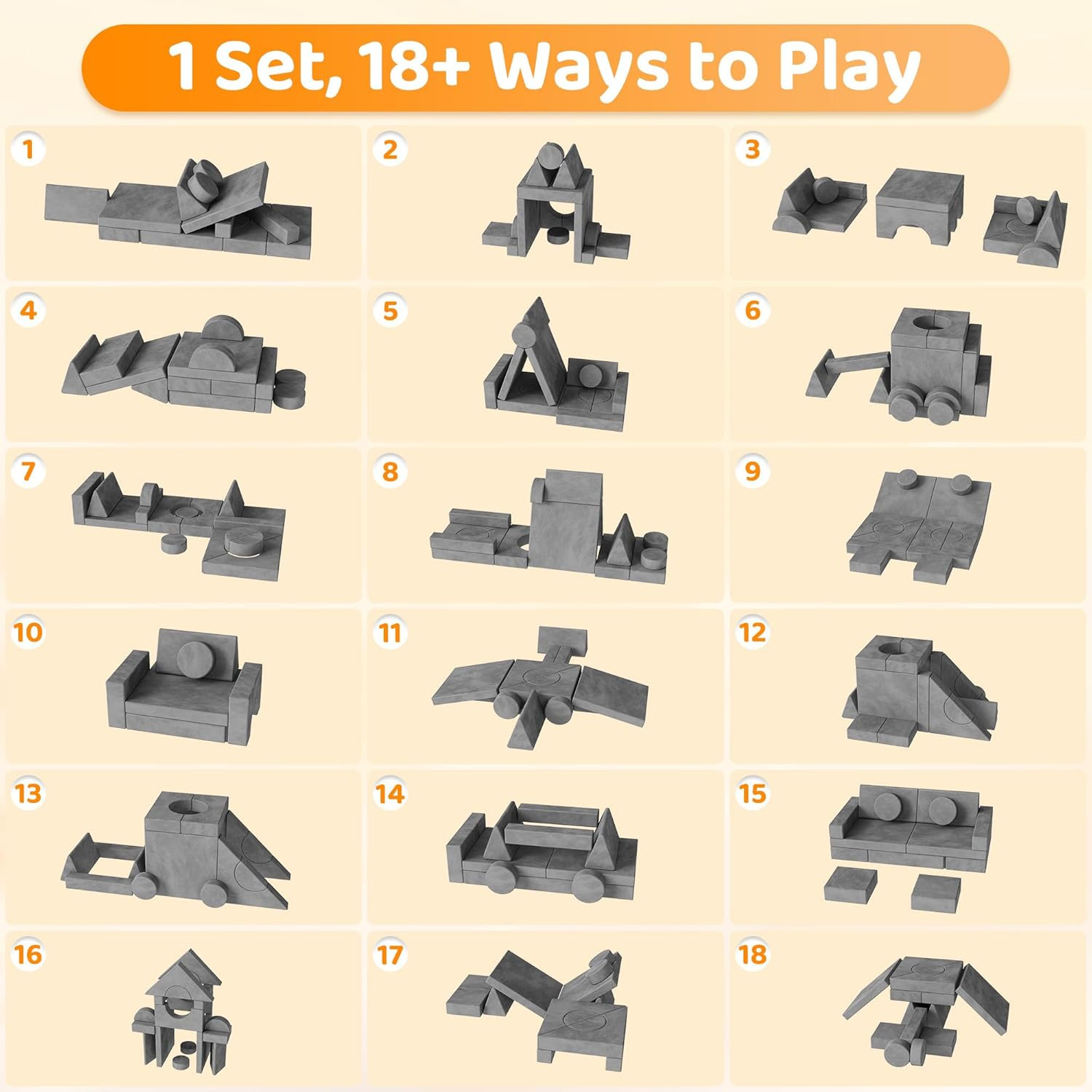 18Pcs Play Couch for Kids,Modular Kids Play Couch for Playroom Bedroom Living Ro