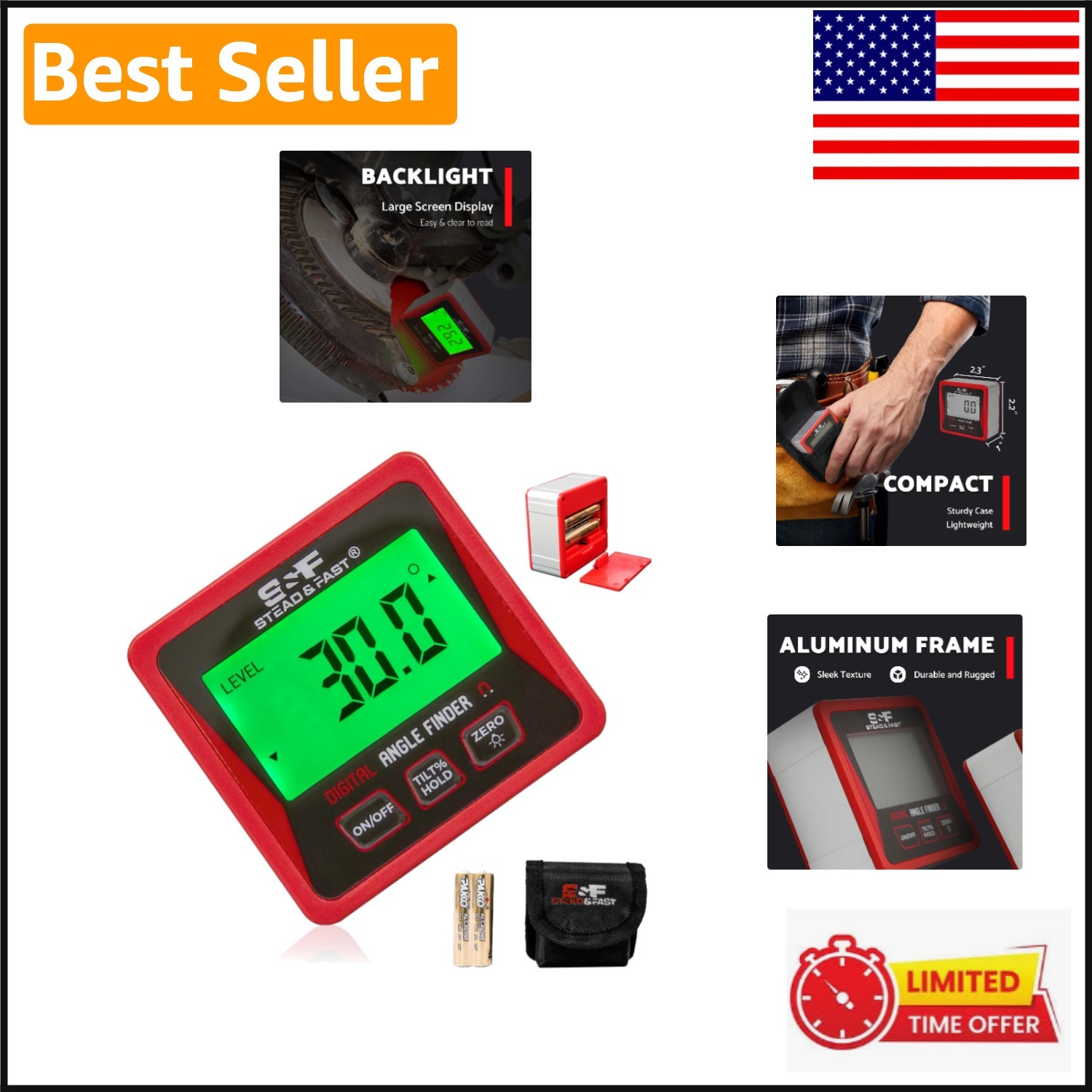 Portable Aluminum Angle Finder with Backlit Display for Woodworking & Plumbing