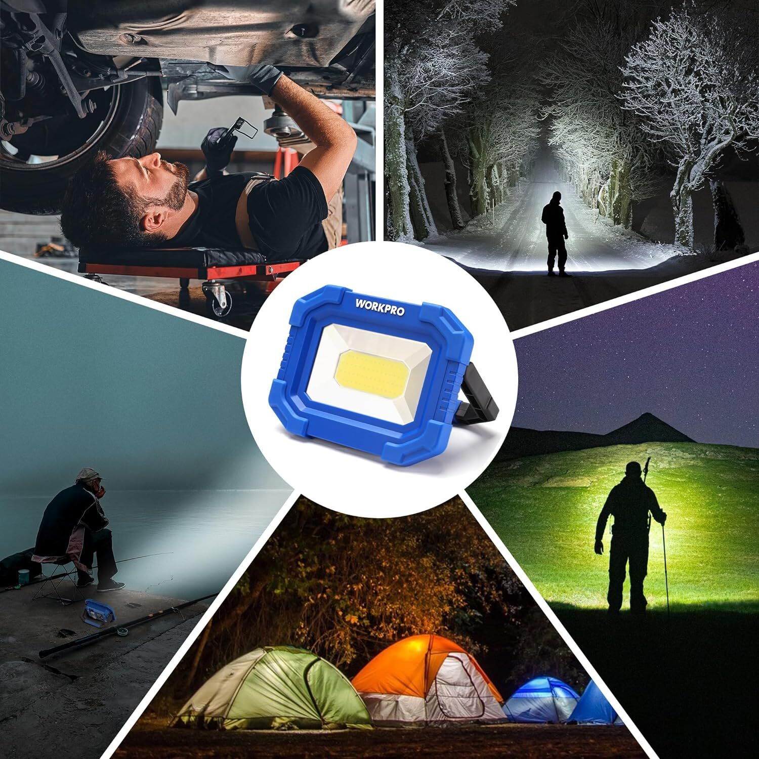 WORKPRO 2Pack Rechargeable 2000LM LED Work Light Magnetic Super Bright Worklight