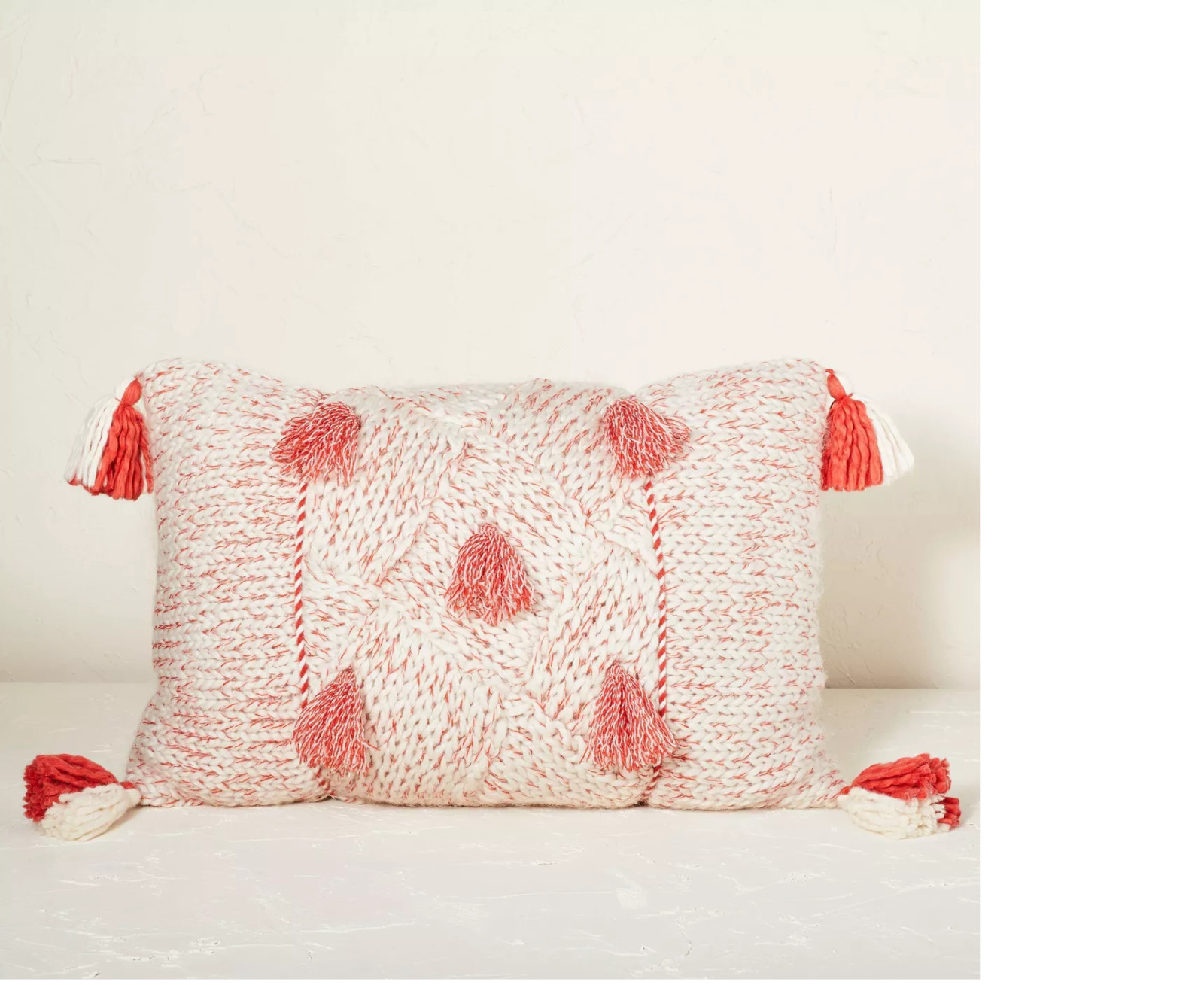 Opalhouse Jungalow Sweater Knit Throw Pillow Tassels Soft Red Cream Boho 20" NEW