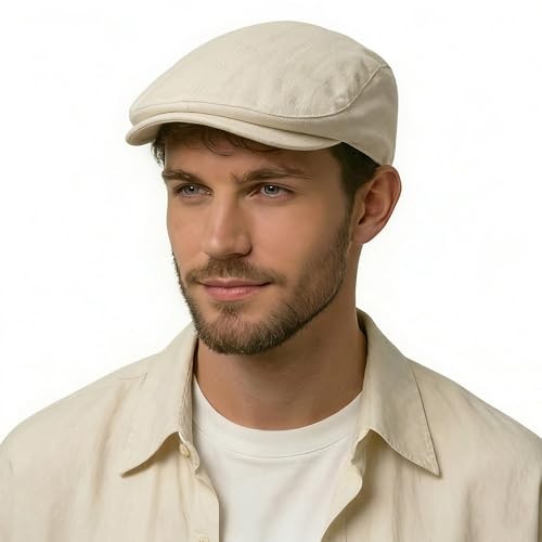 Men Cotton Flat Cap Summer Scally Ivy Gatsby One Size Back Buckle Beige