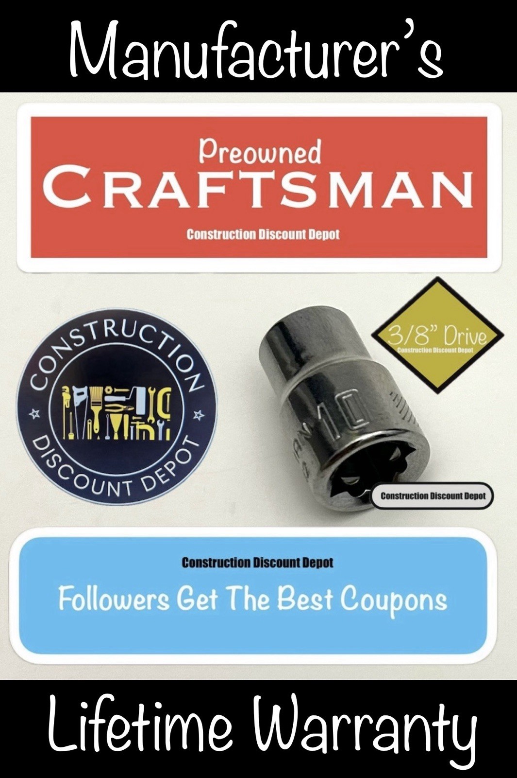 USED Craftsman CMMT43542 10mm 6 Point Metric Shallow Socket 3/8" Drive 10 mm