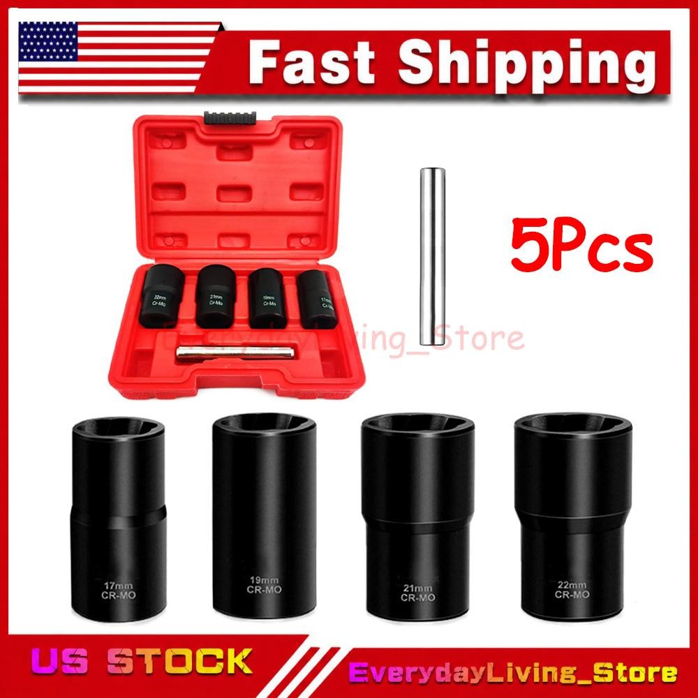 5Pcs Wheel Lug Nut Remover 1/2" Drive Twist Socket Kit Remove Damaged Locked Nut