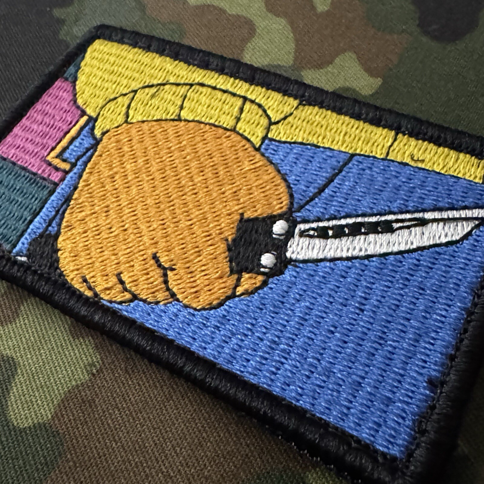 ARTHUR’S FIST MEME Embroidered Morale Patch Hook Back MICROTECH BALISONG KNIFE