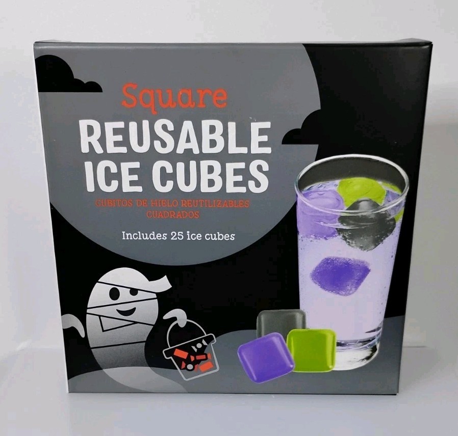 Reusable Ice Cubes 25 Square Purple Green Gray Halloween Horror
