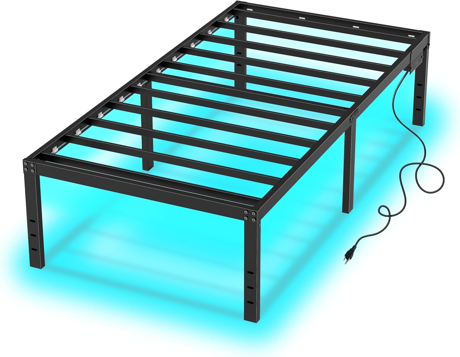 Twin Bed Frames 18 Inch Tall Platform Bed Frame with LED Lights and Plug Black