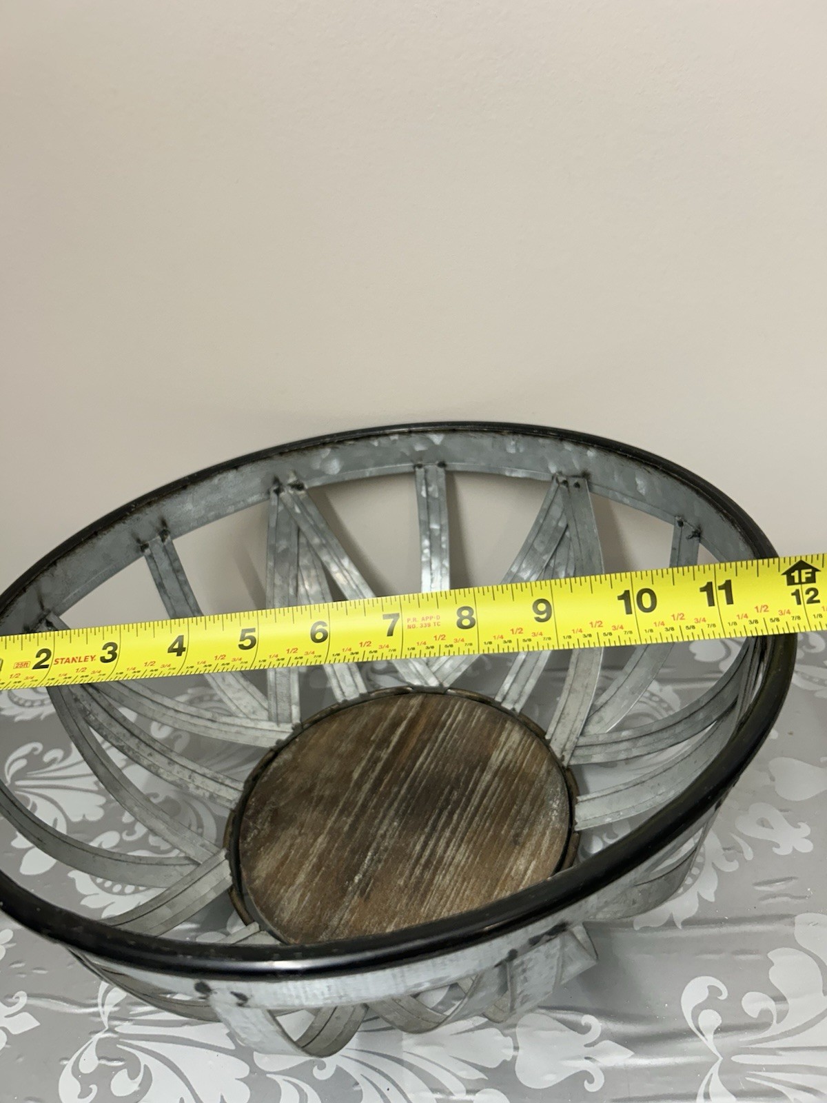 Metal/Wood Bowl Decrotive, 5.5 In Tall 12” Diameter Beautiful Country Decor