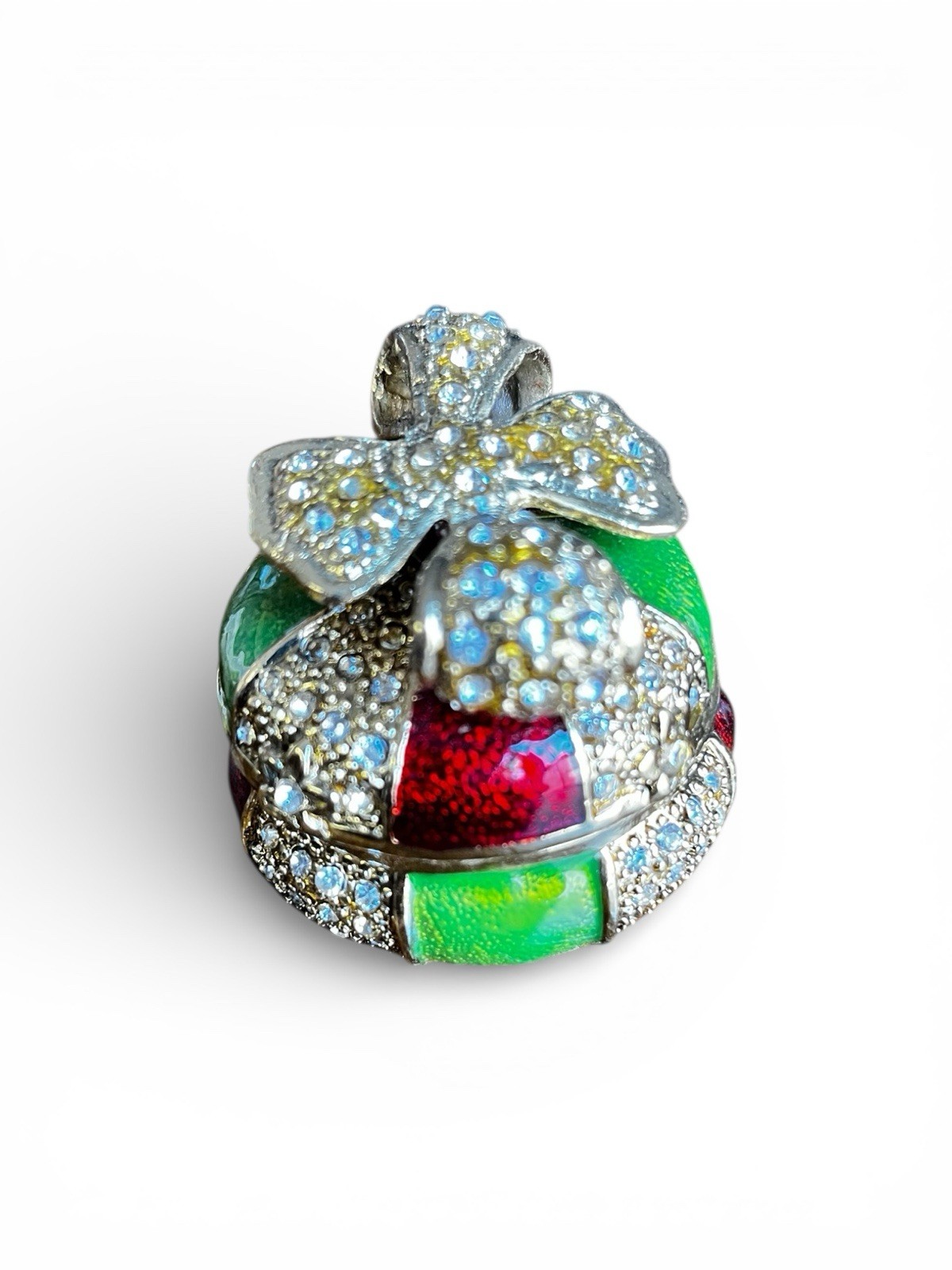 Objet D Art Cotillion Jeweled Trinket Box Gift Present Red Grn Rhinestone W/Box