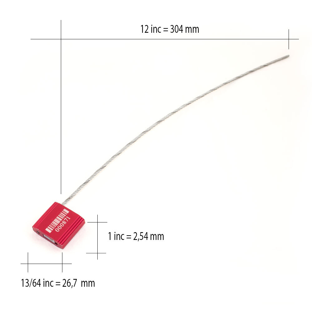 CABLE Security Lock Seal with 2.4mm-12" 20 pcs. Numbered / Barcode, RED