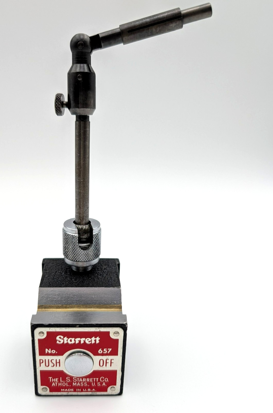 Vintage Starrett #657 Magnetic Indicator Base and Post EXCELLENT