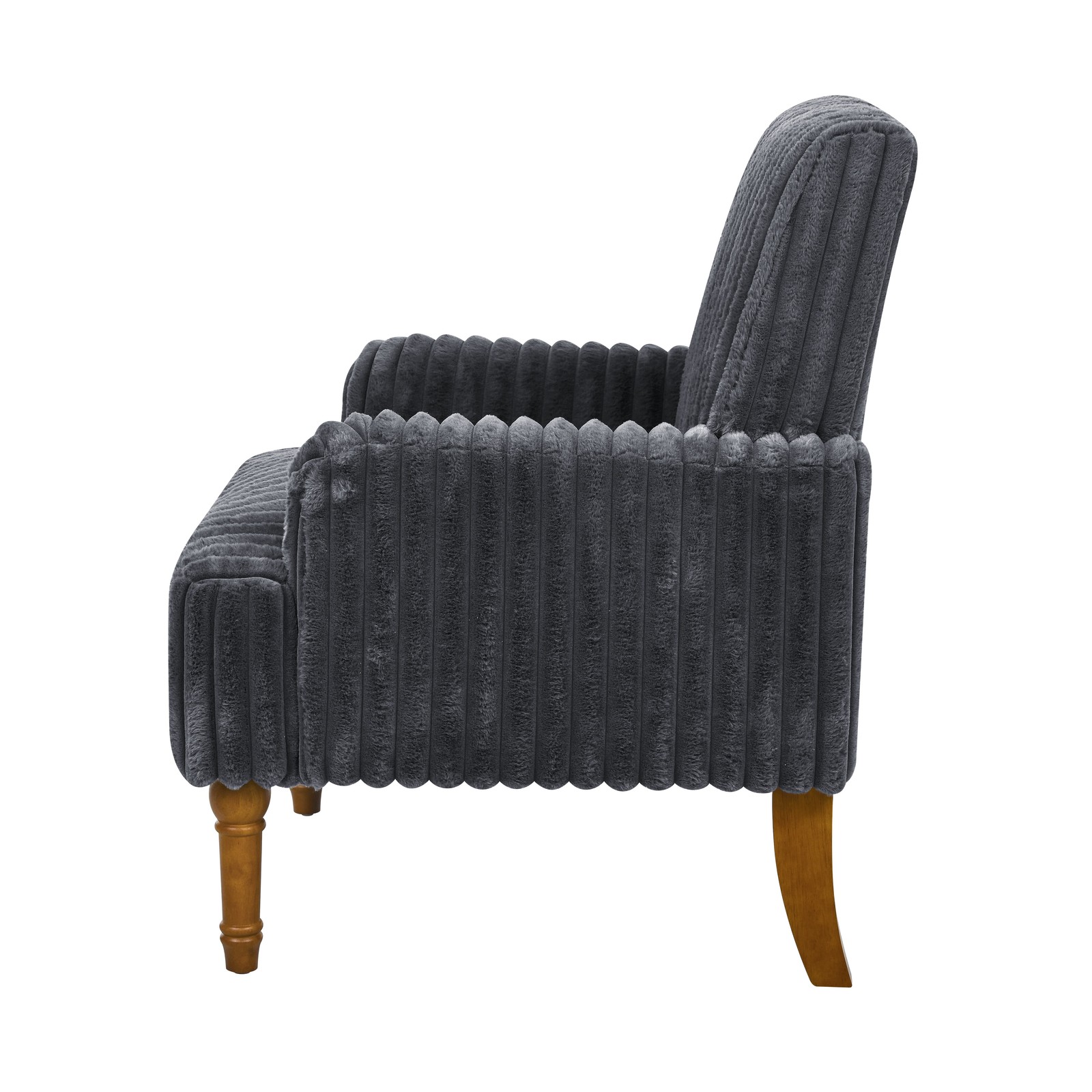 Dark Gray Wide Wale Corduroy Accent Chair Solid Wood Legs Living Room