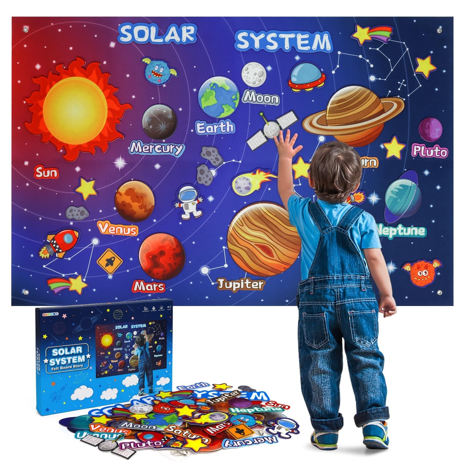 OKOOKO Solar System Felt Story Board Set 41PCS 43x29inch Outer Space Universe...