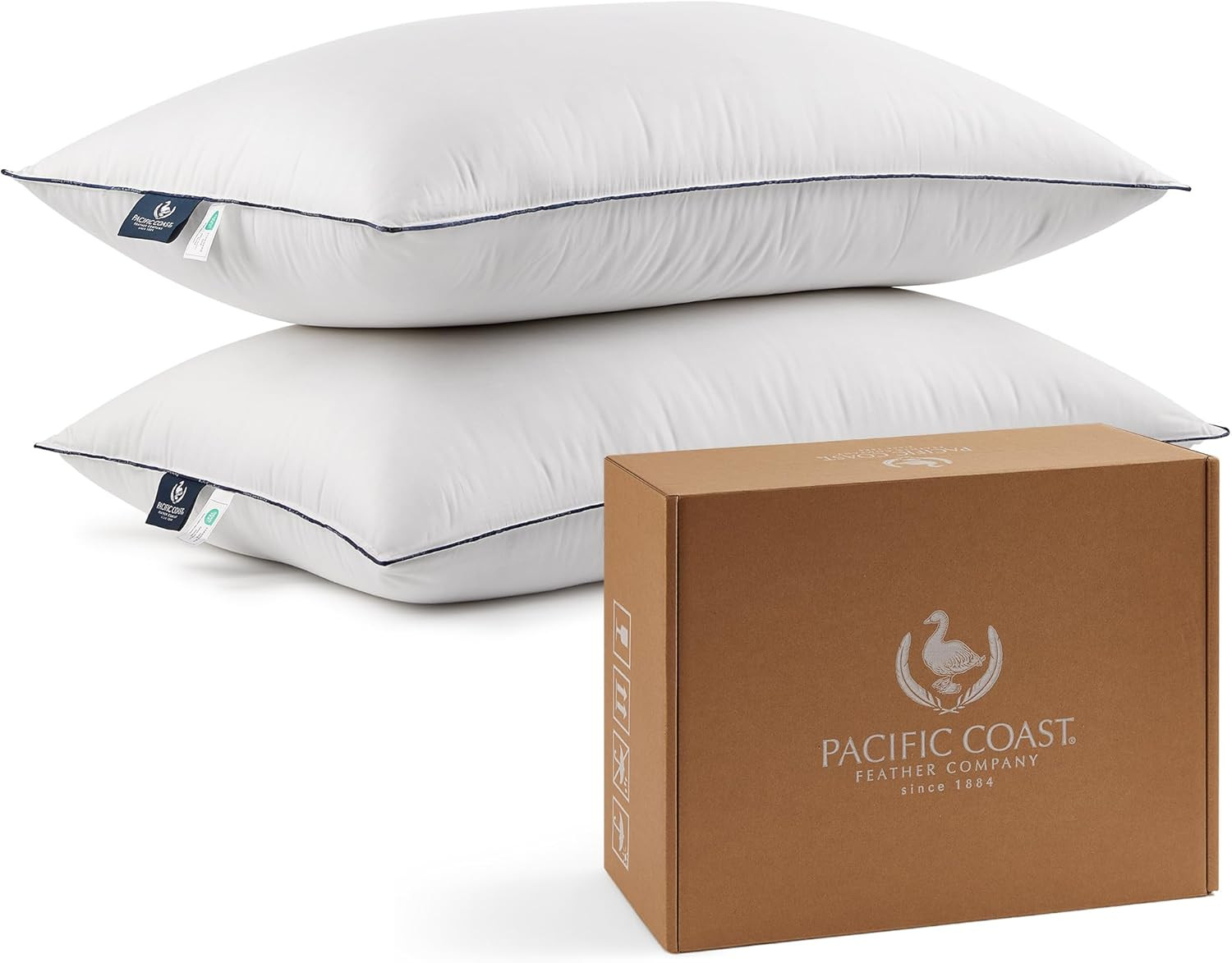 Pillows Queen Size Set of 2, Goose Feather and down Pillow for Sleeping, 3-Chamb