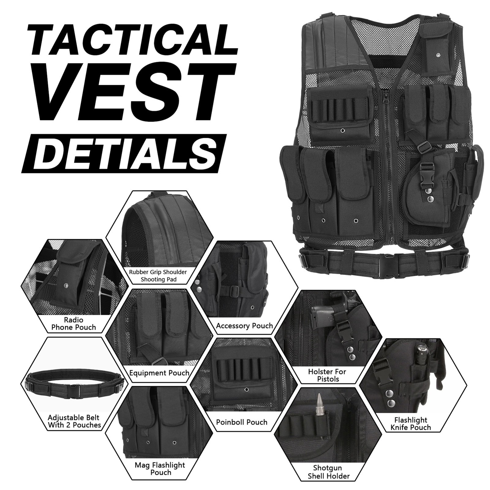 TOMSHOO Tactical Vest Airsoft Vest Youth Combat Vest for Paintball Hiking F0O5