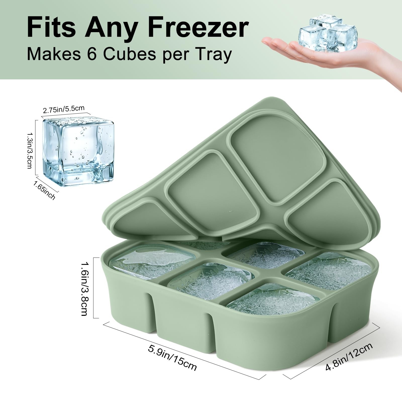 Tvmania Ice Cube Tray 2 Pack Large Silicone Square Ice Maker Removable Lid