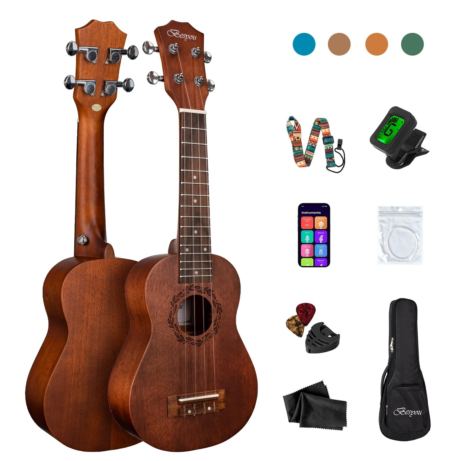 21 Inches Ukulele Beginner Kids Adult Student Travel Wooden Soprano Mahogany ...