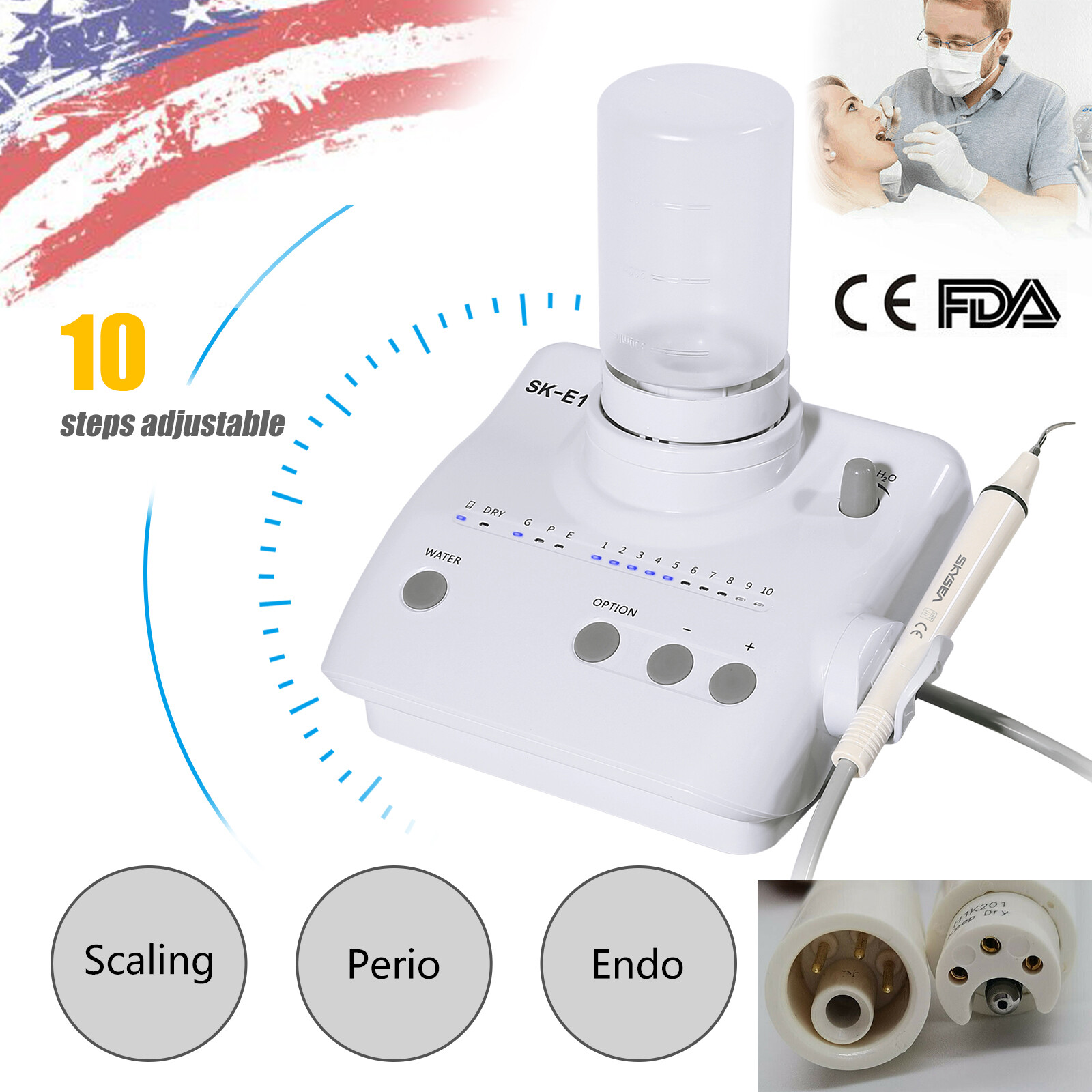 Dental Portable Ultrasonic Piezo Scaler 2*Bottles Fit EMS Cavitron Woodpecker CE